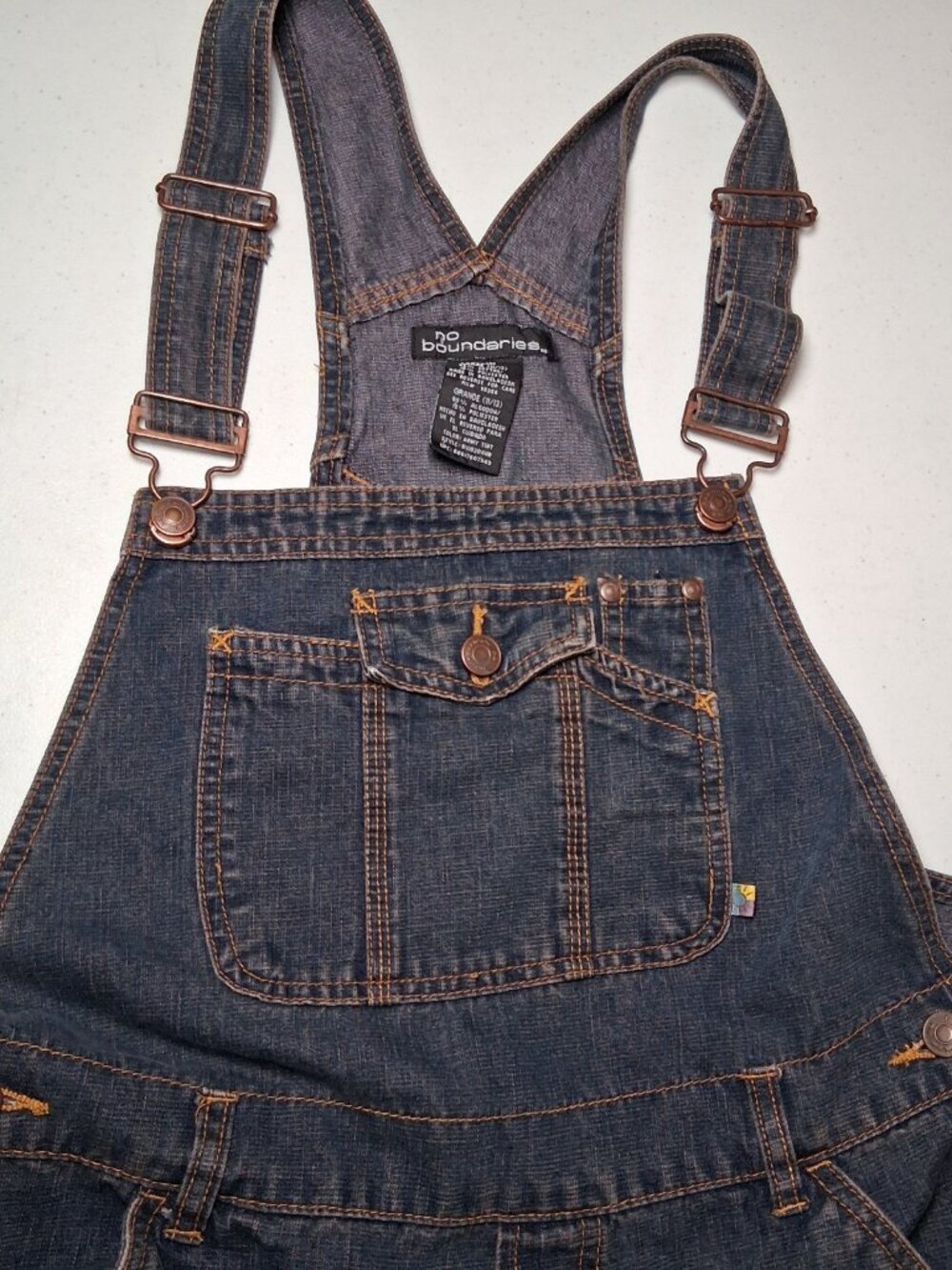 No Boundaries Denim Shortalls Juniors Large Blue Jean Shorts Overalls - Picture 7 of 16